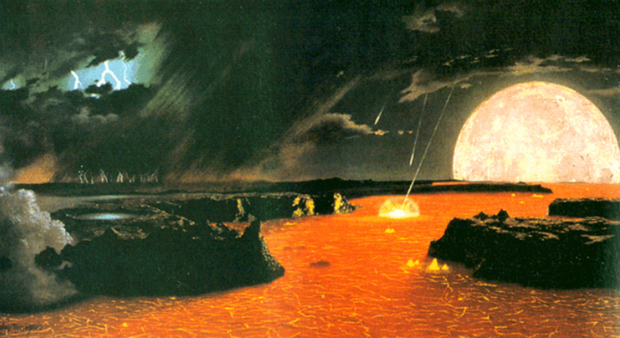 Artist rendering of Earth two billion years ago (Credit: Chesley K. Bonestell)