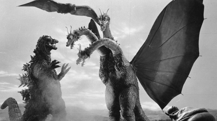 Here Godzilla is battling his arch nemesis, King Ghidorah, a golden dragon with three heads, no arms, and giant wings, in 1964's "Ghidorah, the Three-Headed Monster." PUBLIC DOMAIN
