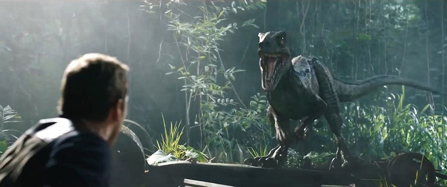 The moment Chris Pratt's Owen is reunited with velociraptor Blue.