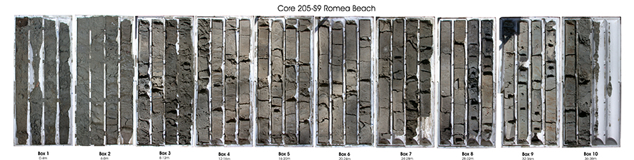 These bars are sections of sediment from one of the cores drilled in the Po Plain in northeastern Italy, about 45 miles south of Venice. Image courtesy of Daniele Scarponi