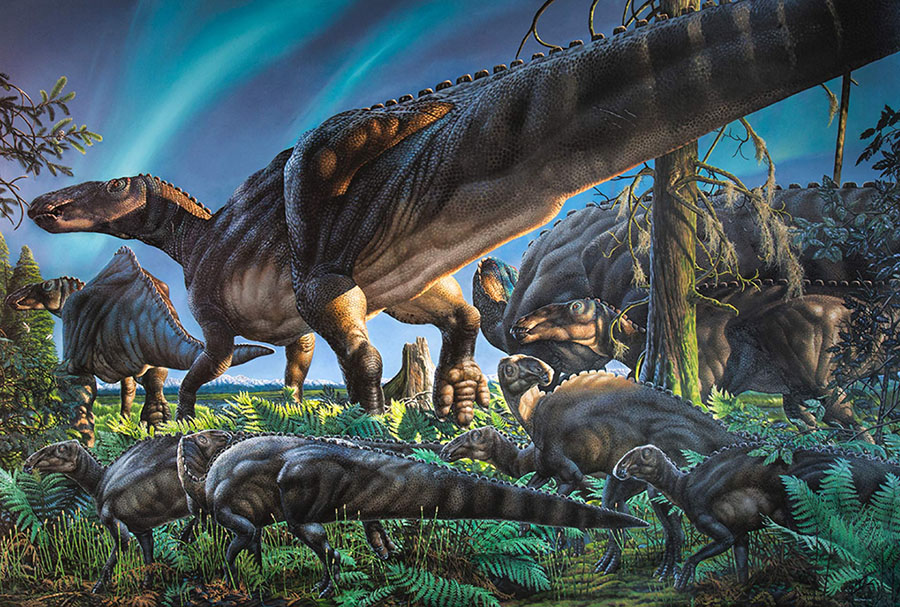 Small creatures like Unnuakomys hutchisoni scurried at the feet of duck-billed dinosaurs and other larger animals in Alaska’s polar forests 69 million years ago. Image credit: James Havens.